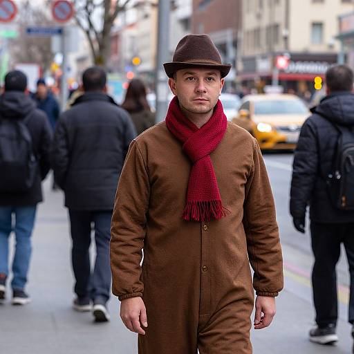 Man Observing Busy City Street