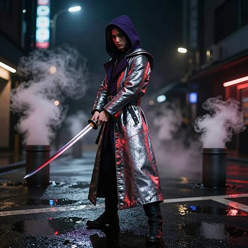 Blade Runner in Neon-Lit Cityscape