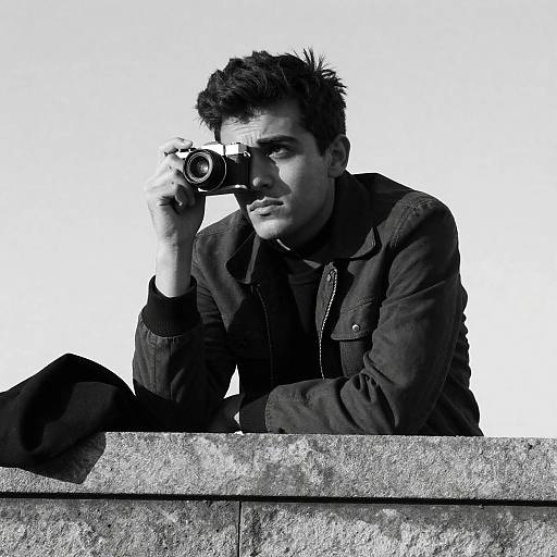 Intense Young Man in Black-and-White Portrait