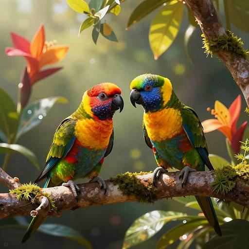 Playful Loro on Mossy Branch