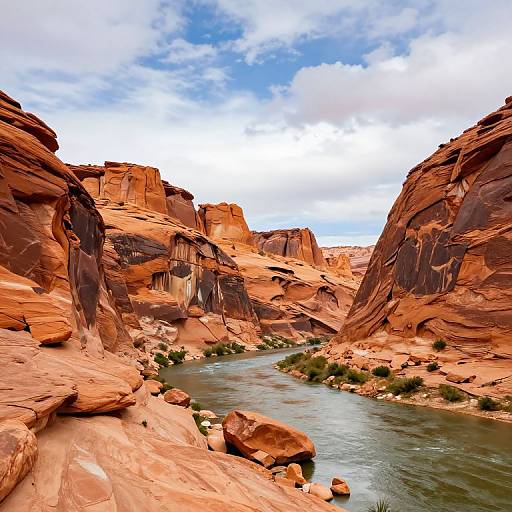 Majestic Sandstone Cliffs by River