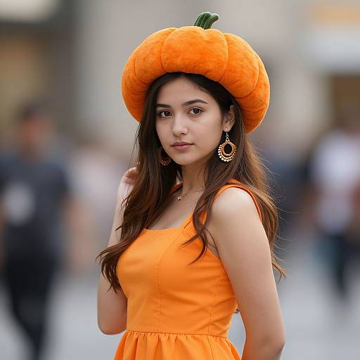 Realistic Pumpkin Girl Costume Portrait