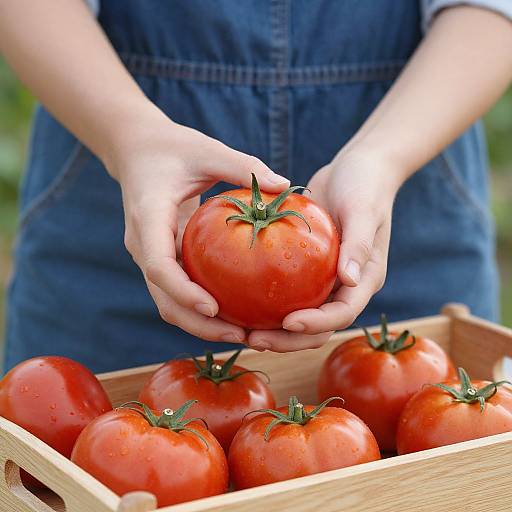 Woman Harvesting Fresh Tomatoes