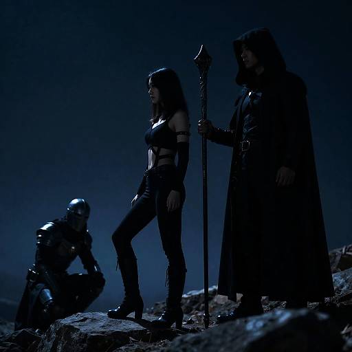 Mysterious Night Encounter with Silhouettes