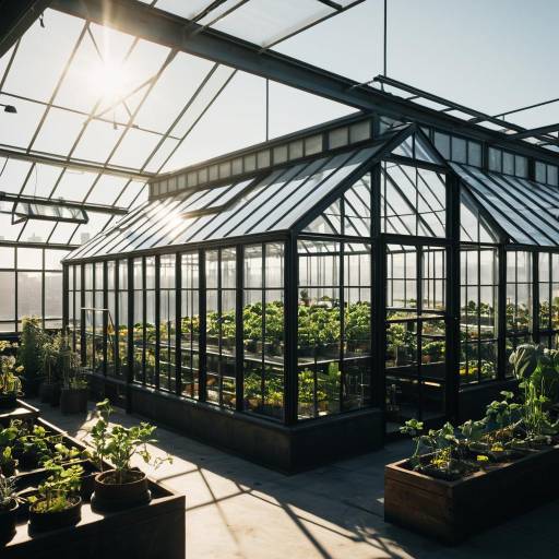 Sunlit Rooftop Greenhouse Interior