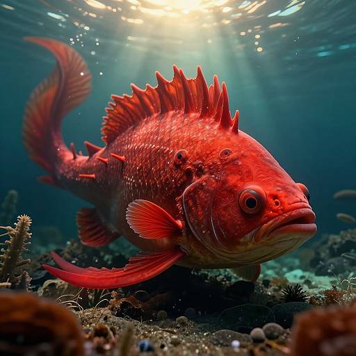 Photorealistic Red Spiked Fish Monster