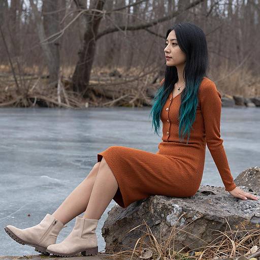 Young Woman by Frozen Pond