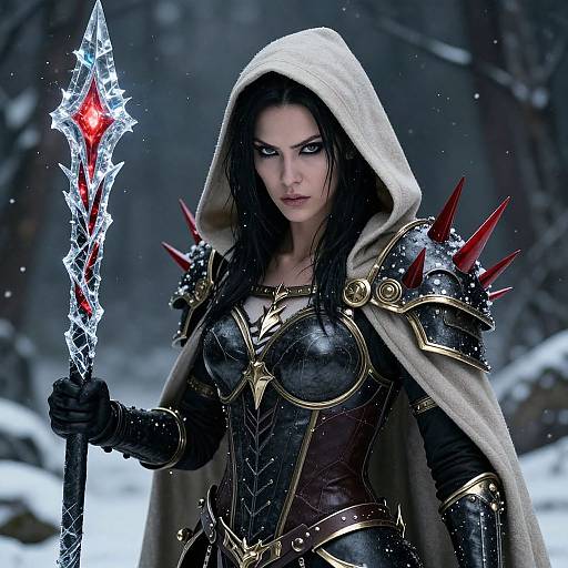 Fierce Dark-Haired Warrior in Snow