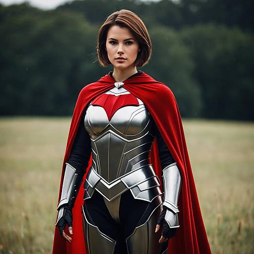 Woman in Armor with Red Cape Outdoors