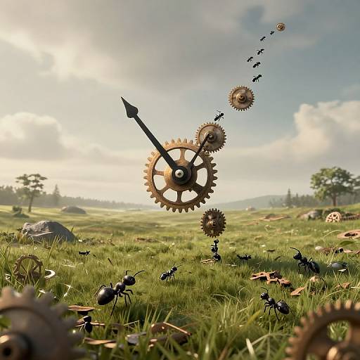 Surreal Clock Hands Wandering Landscape