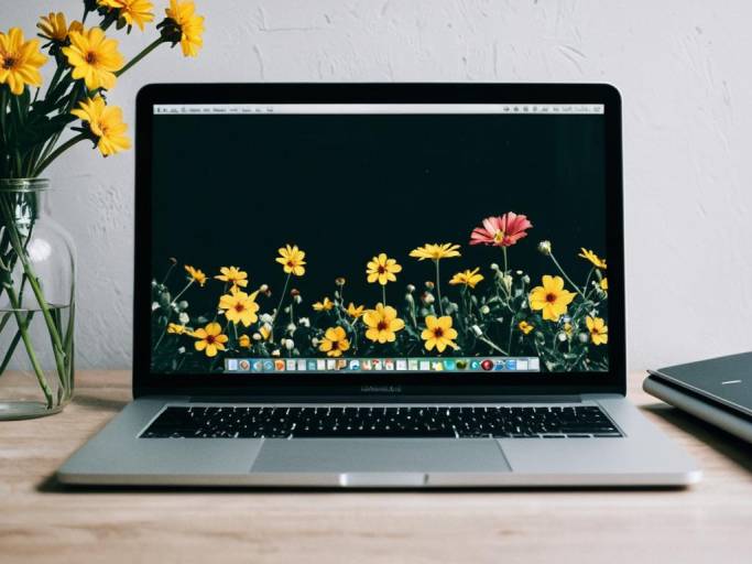 MacBook with Flower Screen Wallpaper