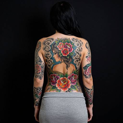 Vibrant Back Tattoo Woman Photo