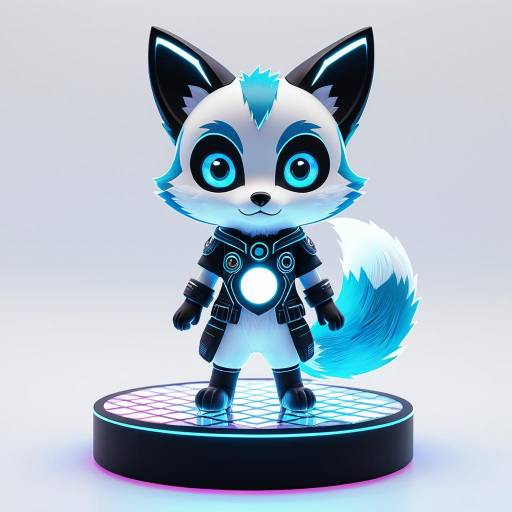 Kawaii Cyberpunk Fox in Holographic Grid