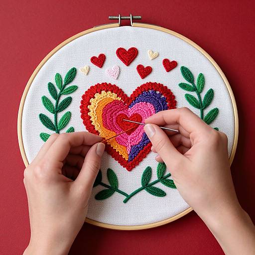 Delicate Heart Embroidery on Hoop