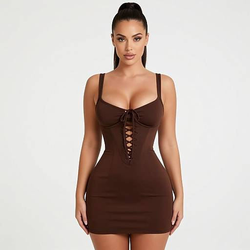 Chic Woman in Chocolate Brown Mini Dress
