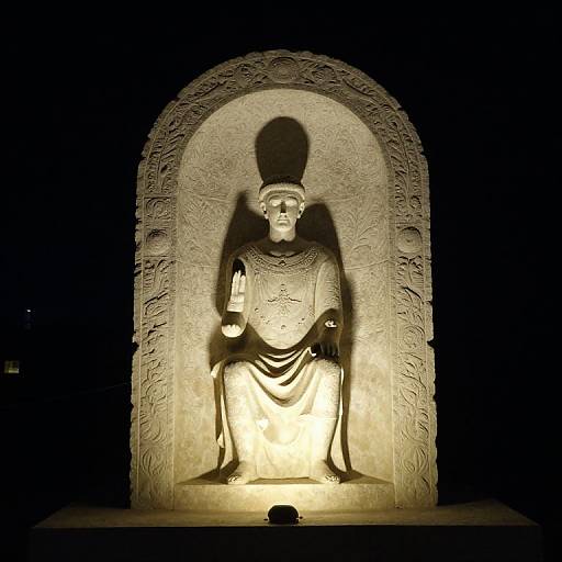 Glowing Stone Monument with Statue