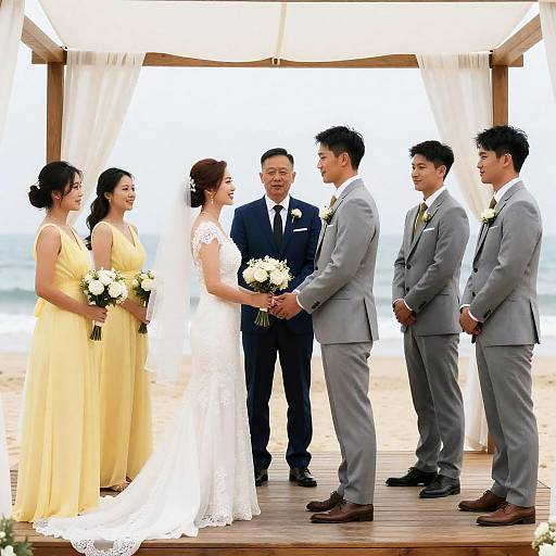 Beach Wedding Ceremony with Bride and Groom