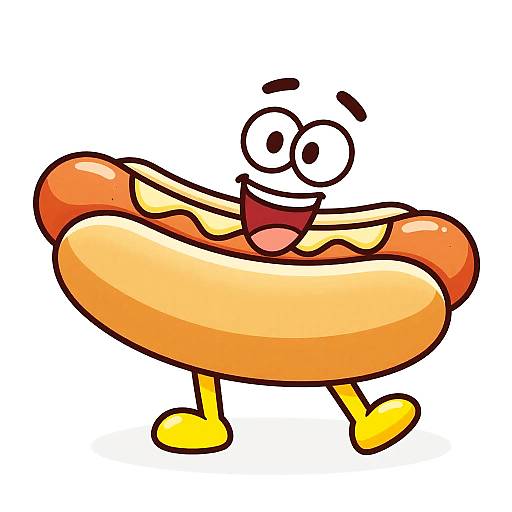 Quirky Cartoon Hot Dog Munching