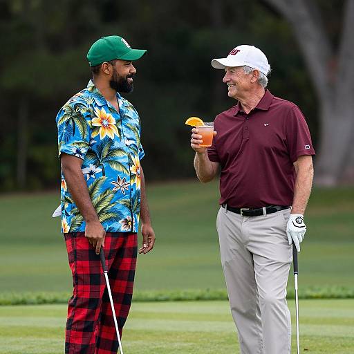 Two Men Socializing on Golf Course