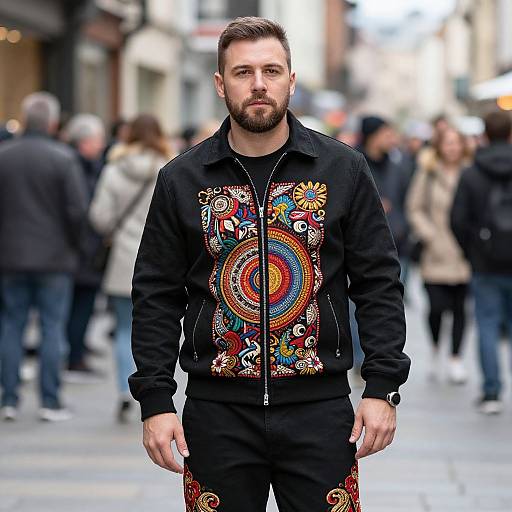 Man in Embroidered Black Jacket