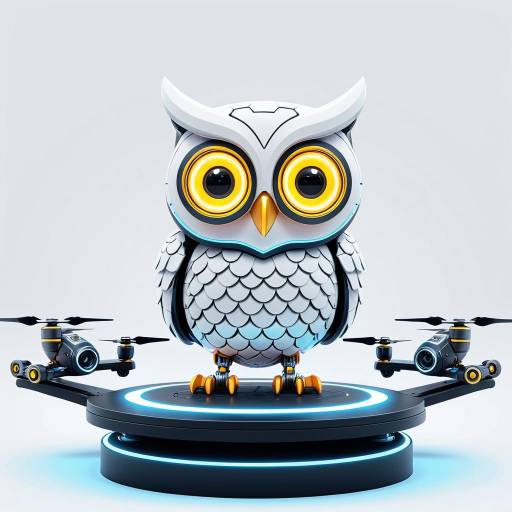 Kawaii Neon Cyborg Owl on Platform