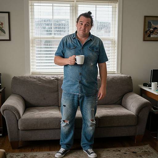 Tired Man in Worn Apartment