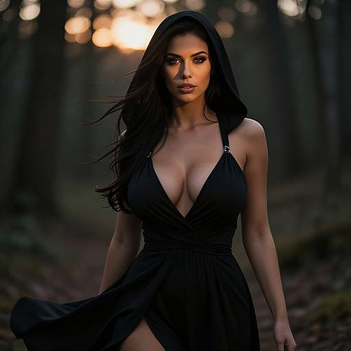 Mysterious Woman in Hooded Dress