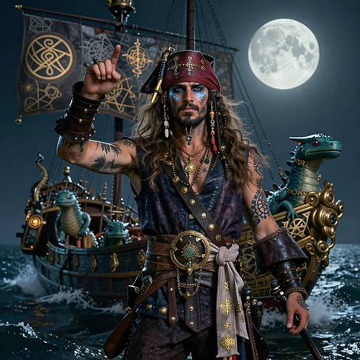 Elf Pirate Captain with Mythical Crew