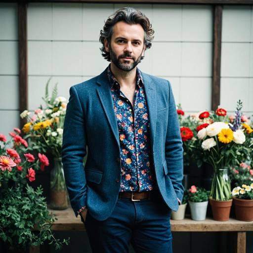 Man in Floral Shirt and Vintage Jacket Among Flowers