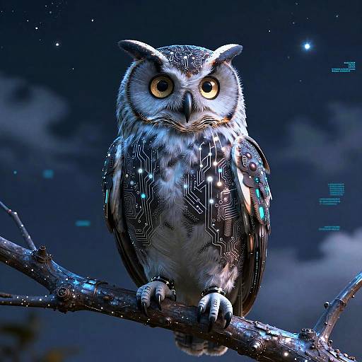 Cybernetic Owl in Neon Night