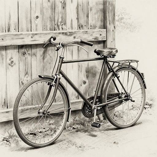 Vintage Bicycle Sketch with Wooden Fence
