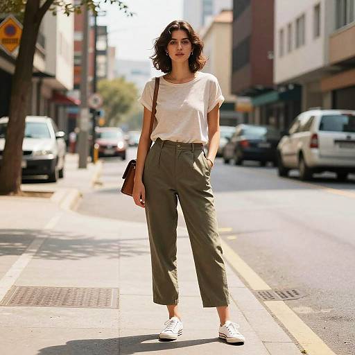 Slim Woman in Sunlit Urban Street