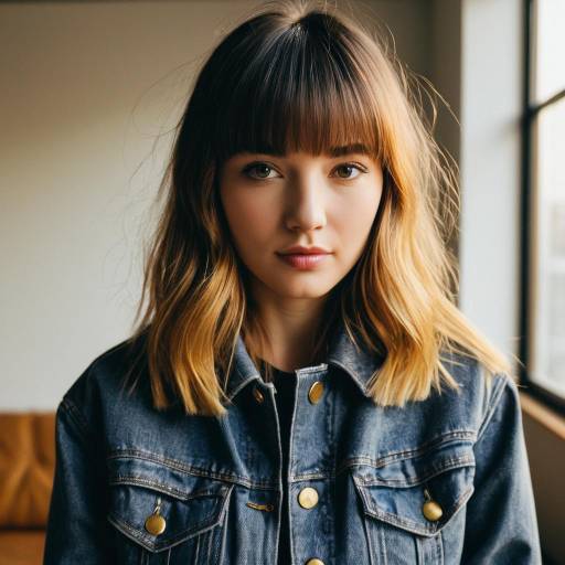 Fashion Model with Blended Bangs and Denim Jacket