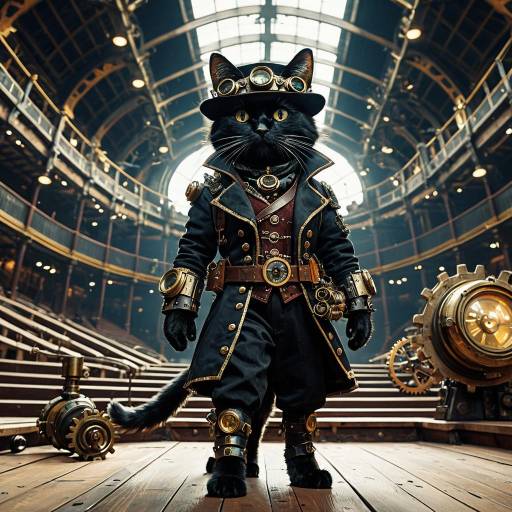 Steampunk Cat Explorer in Cinematic Arena