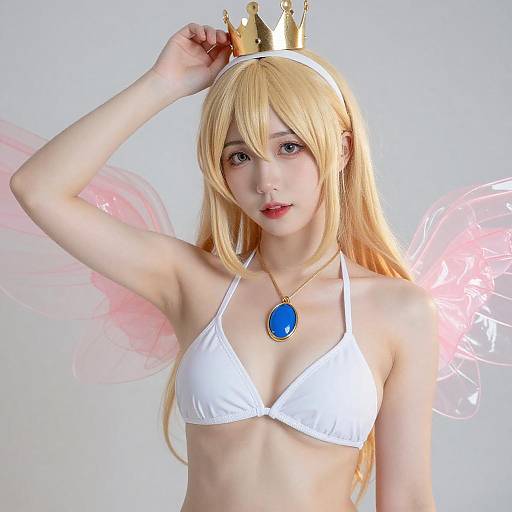 Blonde Cosplayer with Pink Wings