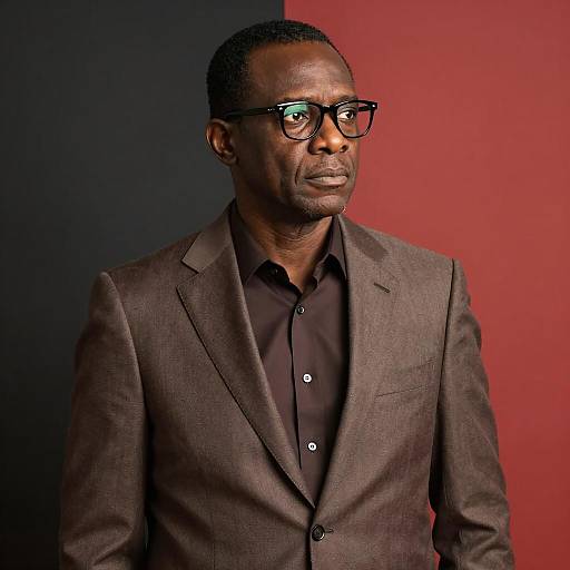Serious Middle-Aged Black Man in Brown Suit