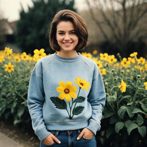 Charming Girl in Retro Sweatshirt