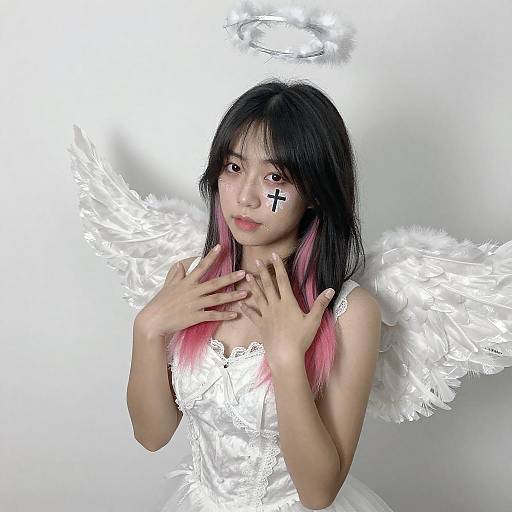 Asian Woman in White Angel Costume