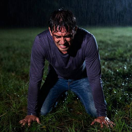 Nighttime Struggle in the Rain