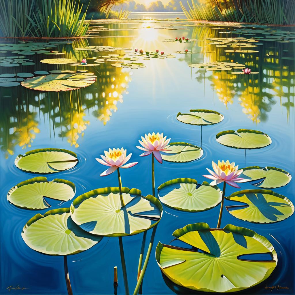 Serene Water Lily Pond in Midday Glow