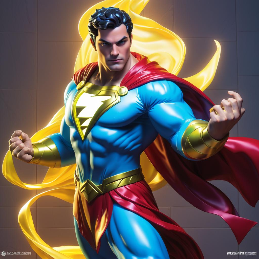 Vibrant Shazam Statue in Artgerm Style