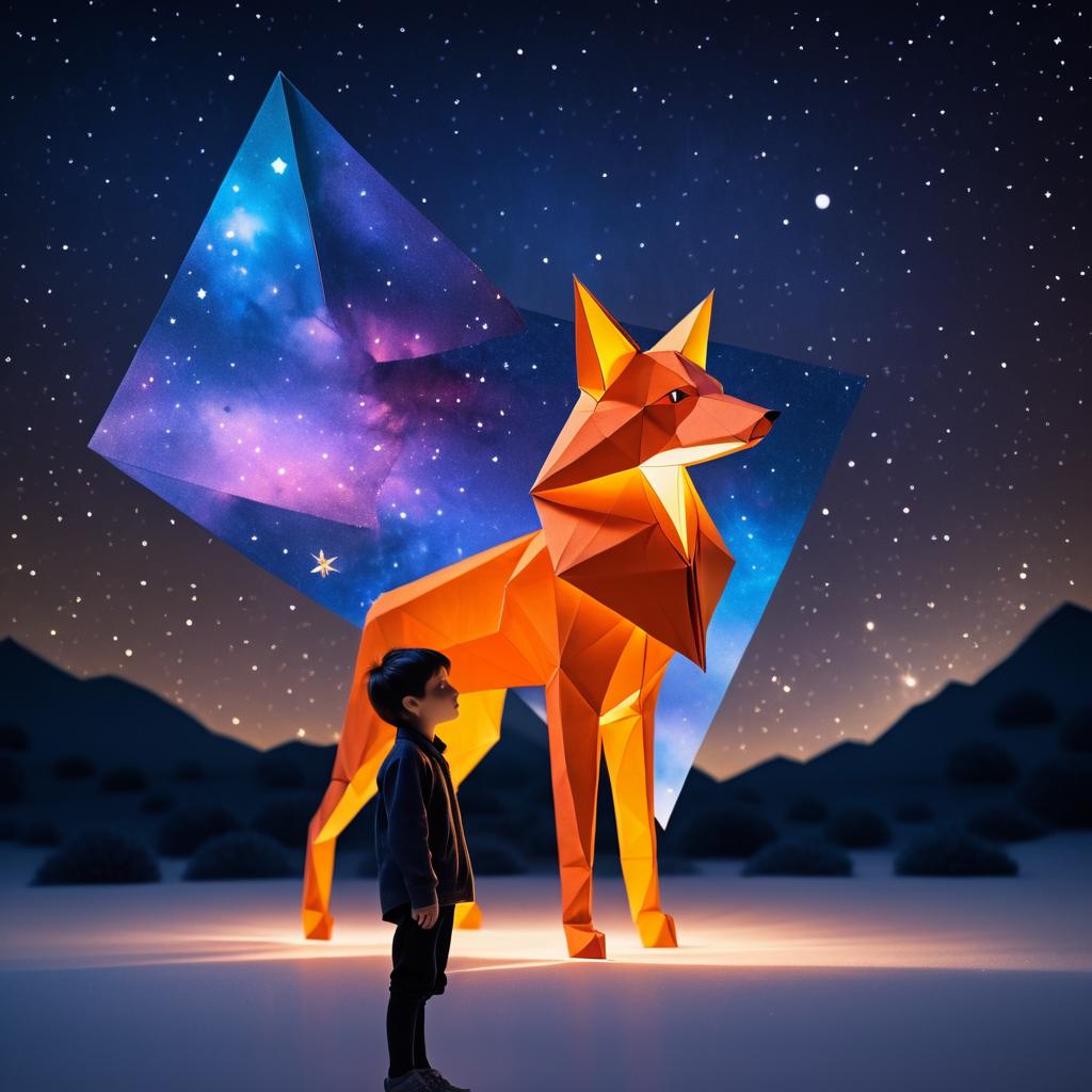 Futuristic Boy with Origami Fox