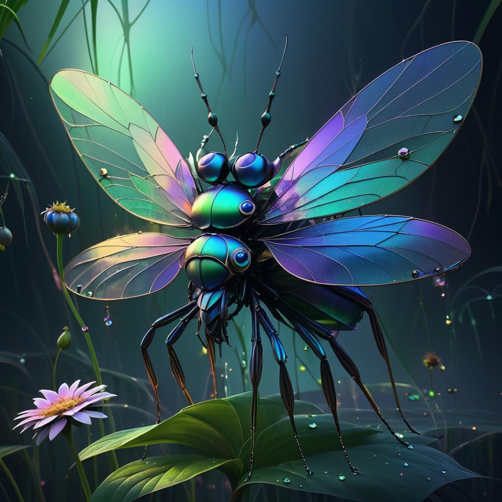 Surreal Giant Insect Holding a Flower