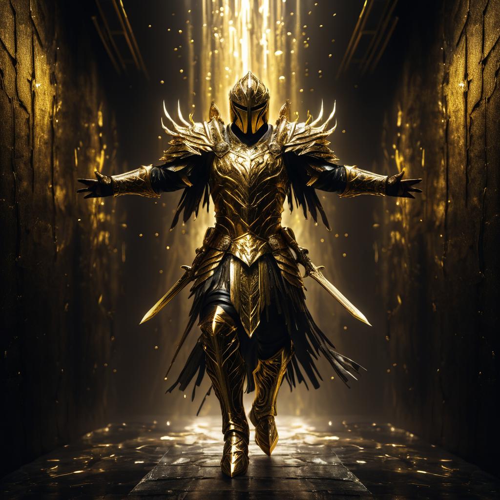 Floating Warrior in Shredded Gold Armor