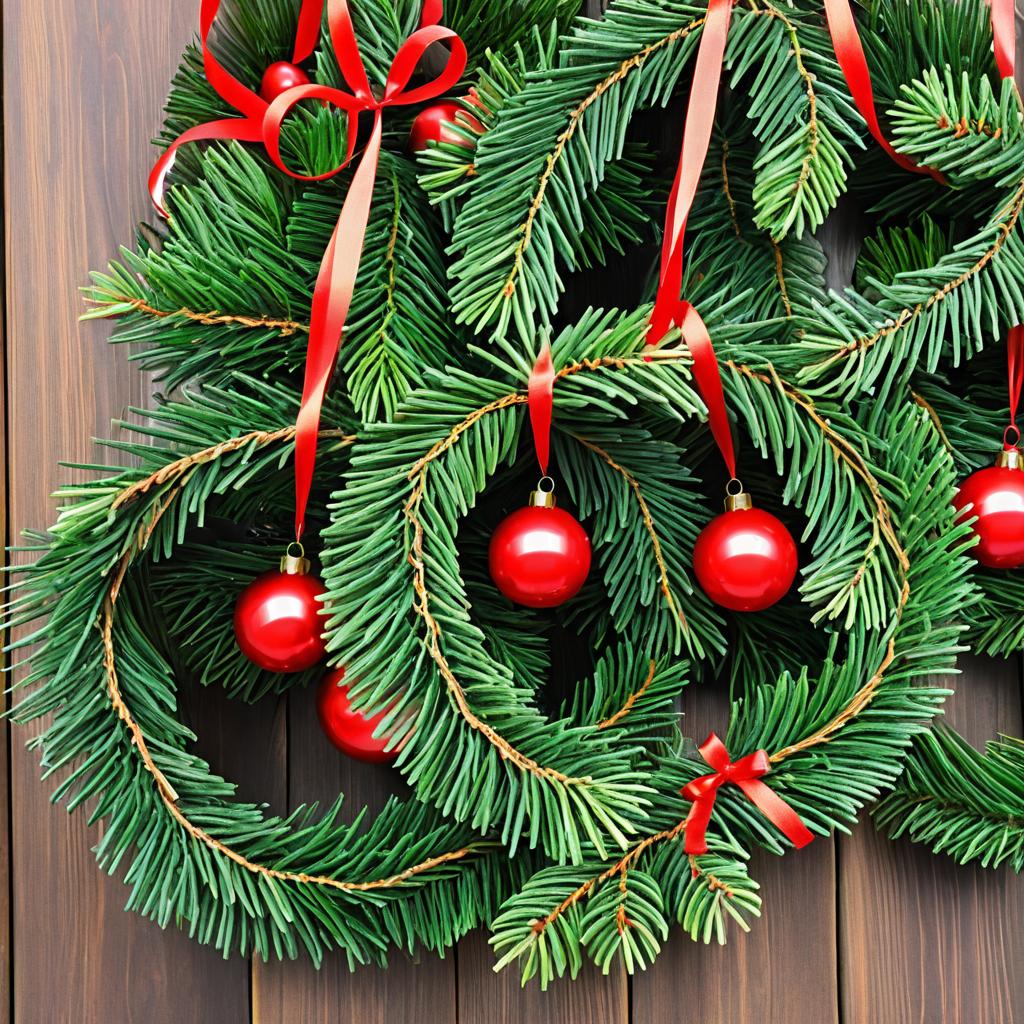 Festive Christmas Wreaths on Fir Branch