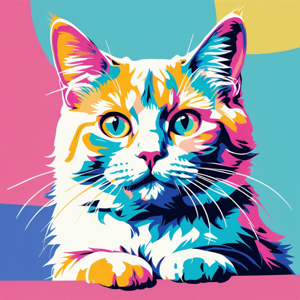 Playful Cat in Warhol's Pastel Style