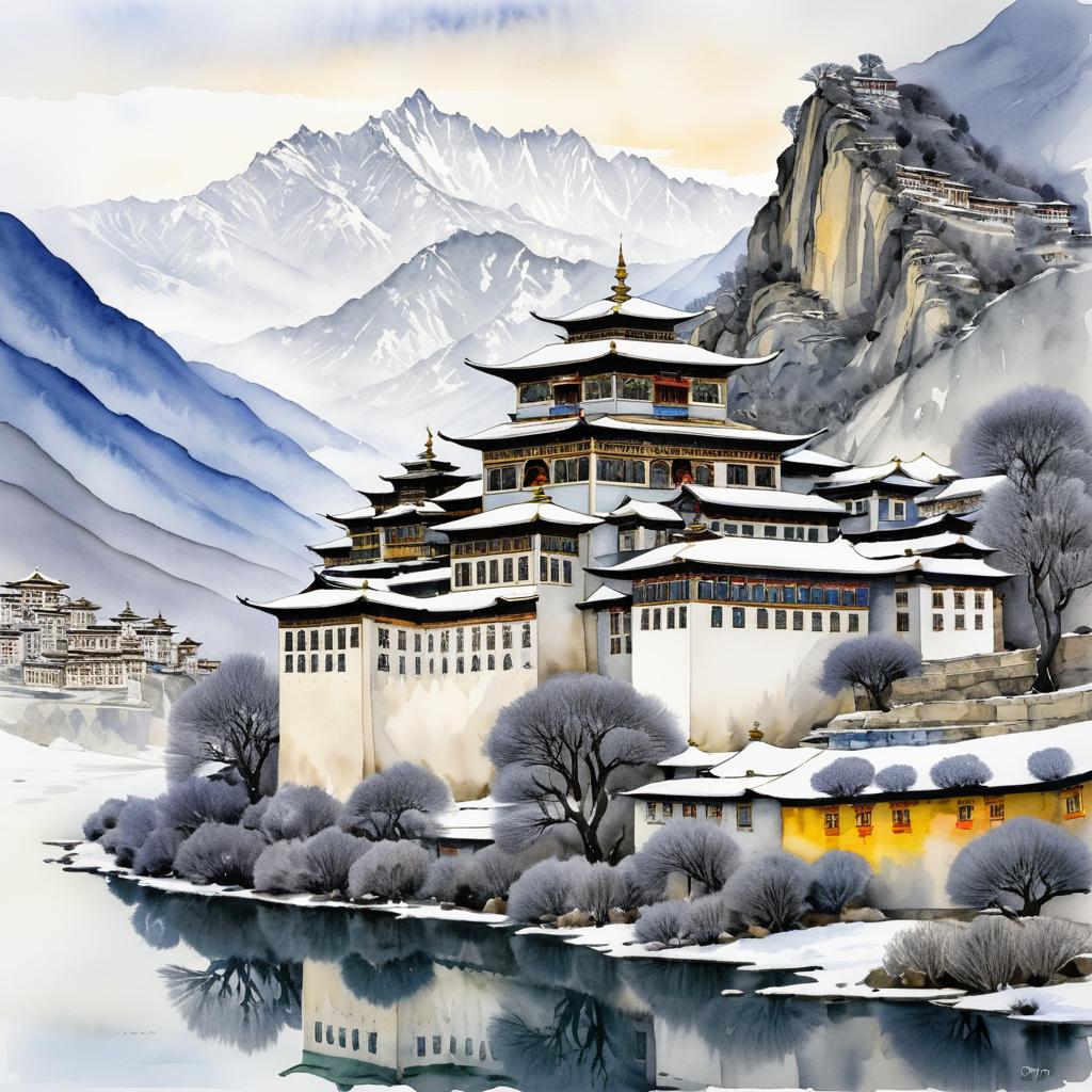 Tranquil Tibetan Monastery in Winter