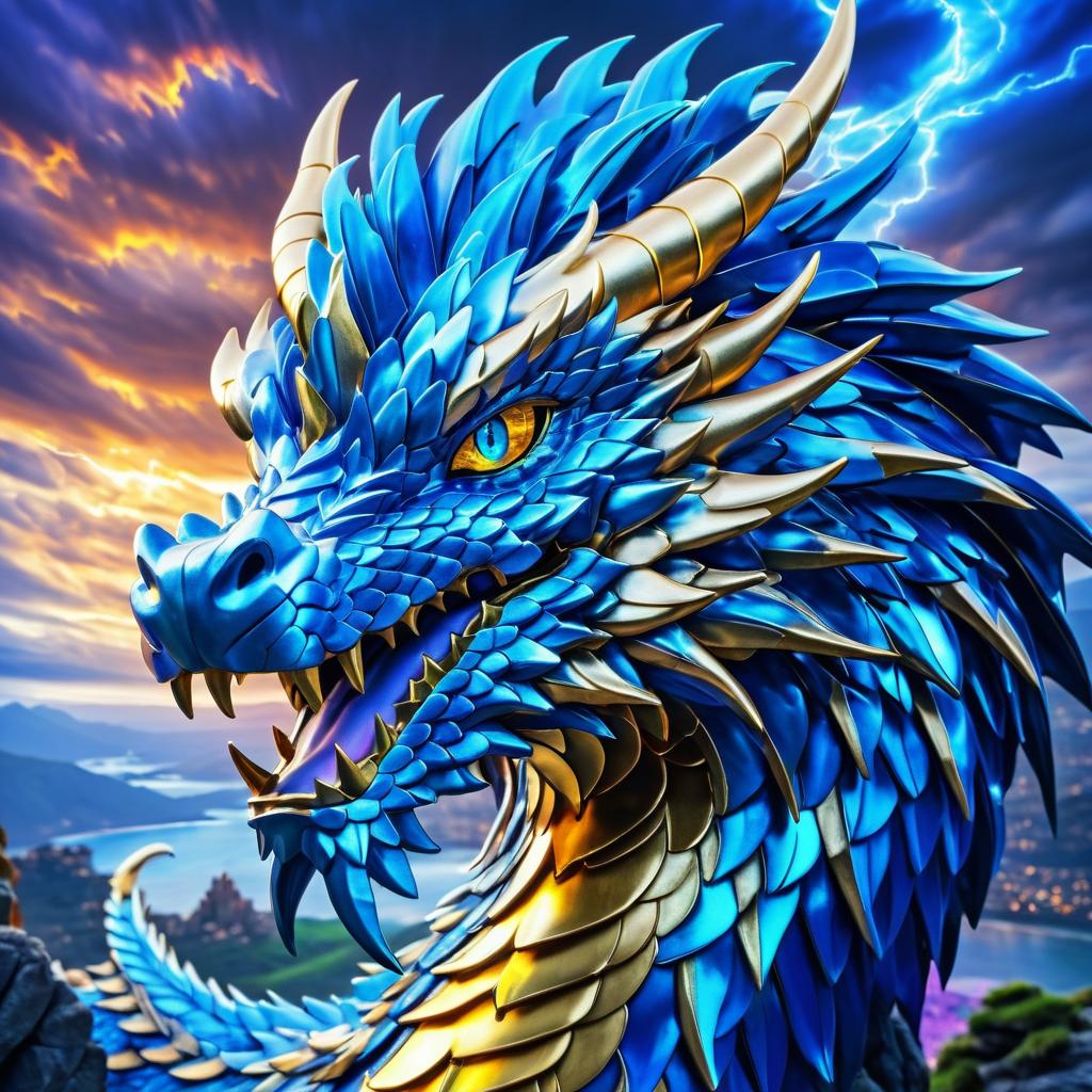 Majestic Azure Dragon in Epic Portrait