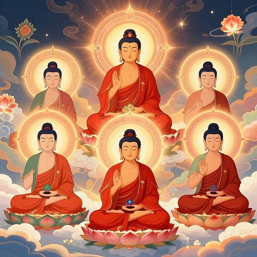 Serene Amida and Bodhisattvas Illustration