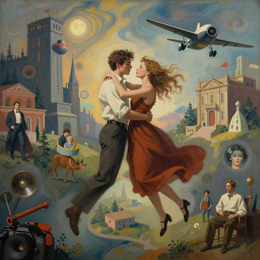Surreal Romantic Couple Floating in Abstract Dreamscape